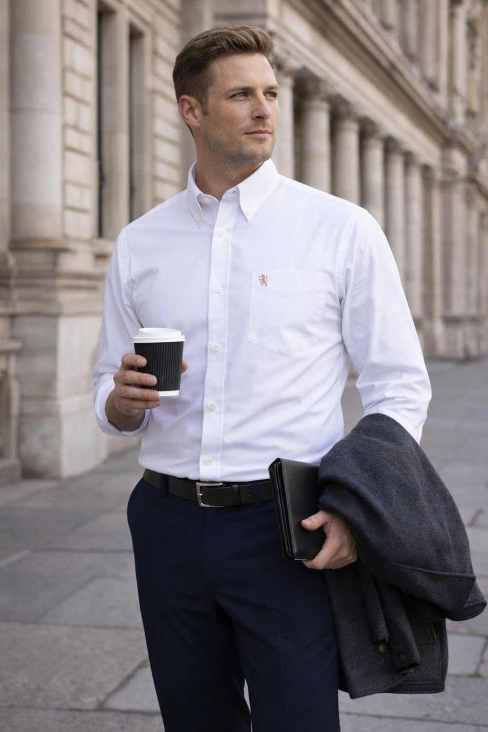 English Oxford Mens Button Down Shirt. Casual Office Work Weekender by Janeo British Apparel. Warm White - Image 2