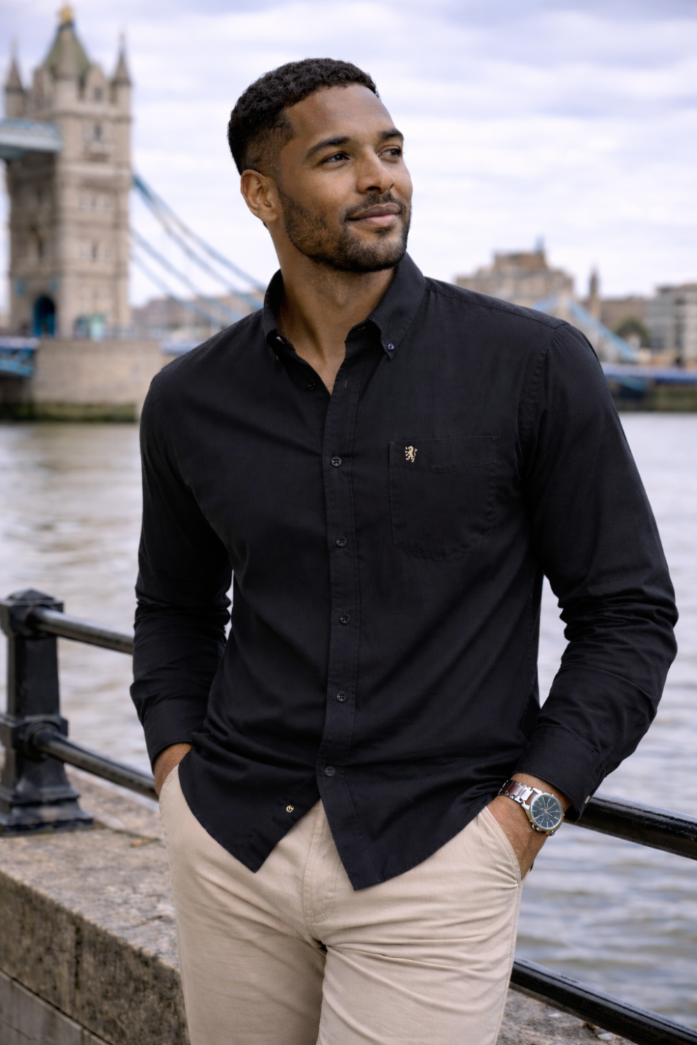 Mens English Oxford Shirt Button Down. Casual Office Work Weekender by Janeo British Apparel. Jet Black - Image 1