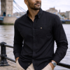 Mens English Oxford Shirt Button Down. Casual Office Work Weekender by Janeo British Apparel. Jet Black - Thumbnail Image 1