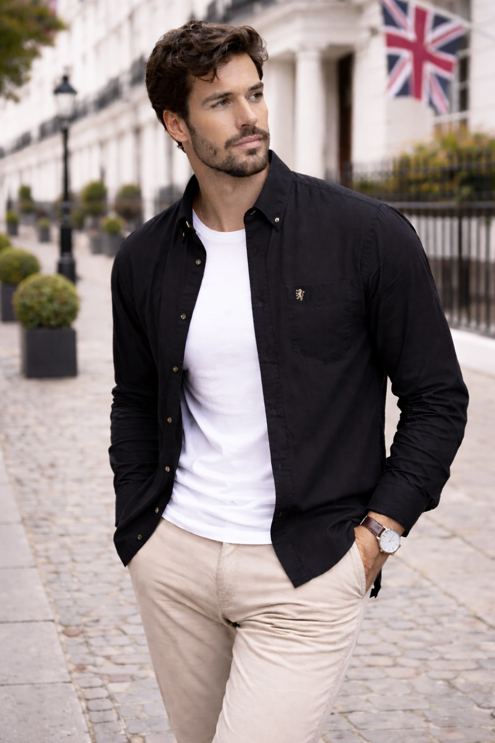 Mens English Oxford Shirt Button Down. Casual Office Work Weekender by Janeo British Apparel. Jet Black - Image 2