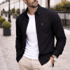 Mens English Oxford Shirt Button Down. Casual Office Work Weekender by Janeo British Apparel. Jet Black - Thumbnail Image 2