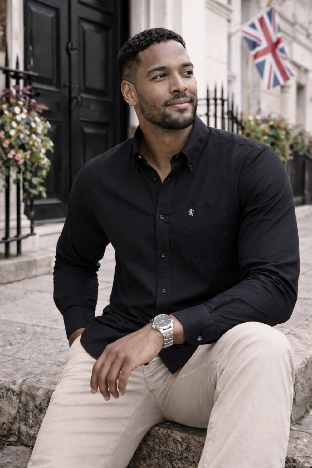 Mens English Oxford Shirt Button Down. Casual Office Work Weekender by Janeo British Apparel. Jet Black - Image 3