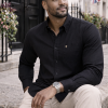 Mens English Oxford Shirt Button Down. Casual Office Work Weekender by Janeo British Apparel. Jet Black - Thumbnail Image 3