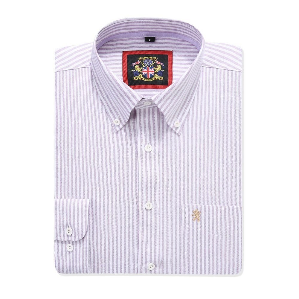 Calm Me Lavender - Mens Long Sleeve Stripe Oxford Shirt. The Kensington Button Down Collar & Pocket. Authentic Oxford Fabric - Image 6