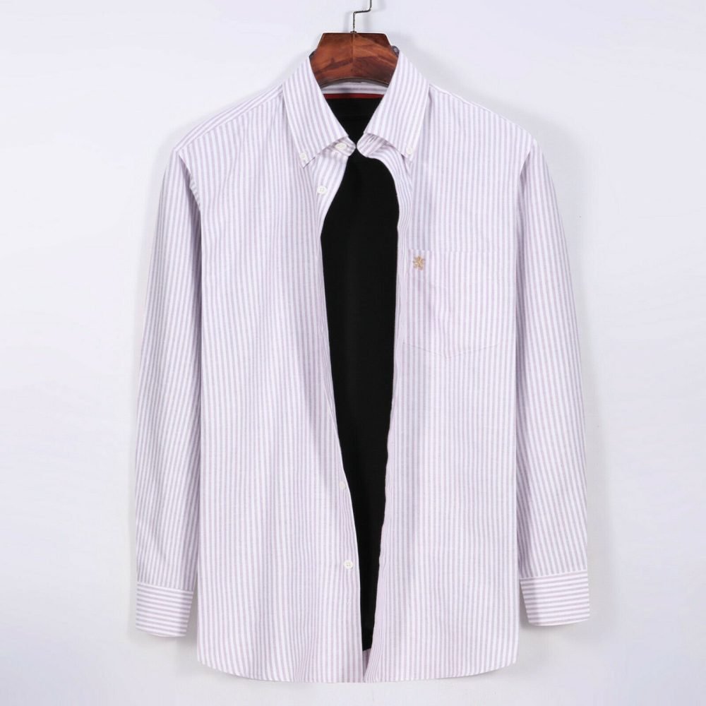 Calm Me Lavender - Mens Long Sleeve Stripe Oxford Shirt. The Kensington Button Down Collar & Pocket. Authentic Oxford Fabric - Image 4