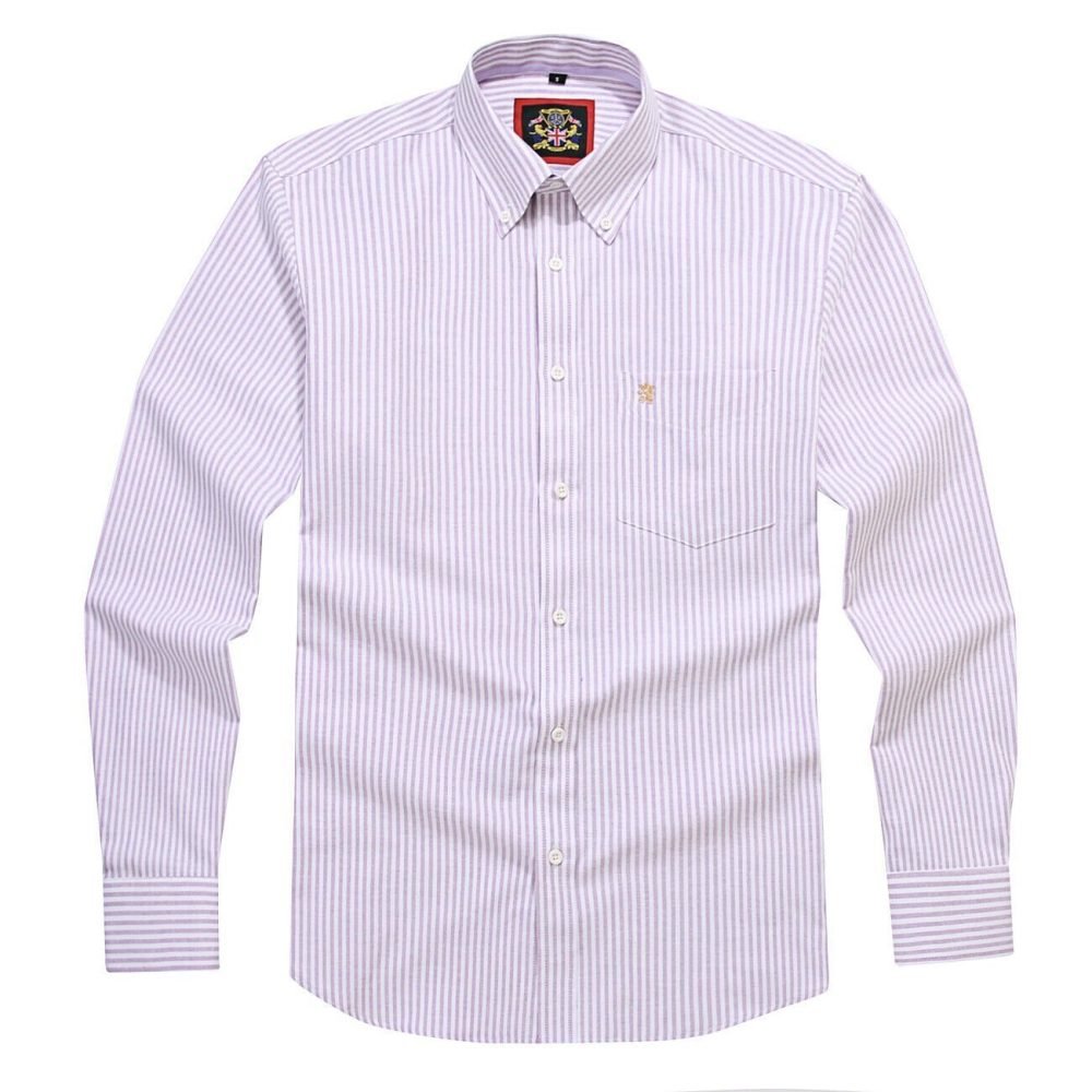 Calm Me Lavender - Mens Long Sleeve Stripe Oxford Shirt. The Kensington Button Down Collar & Pocket. Authentic Oxford Fabric - Image 5