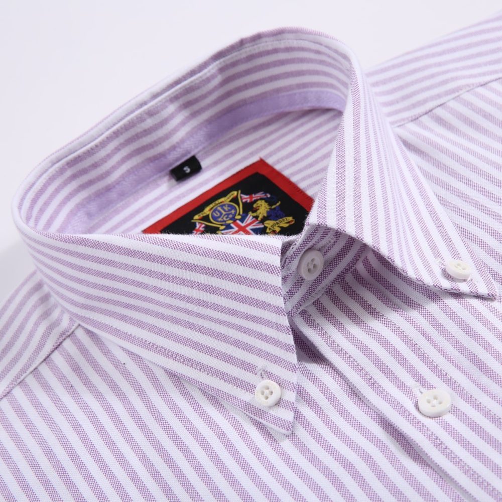 Calm Me Lavender - Mens Long Sleeve Stripe Oxford Shirt. The Kensington Button Down Collar & Pocket. Authentic Oxford Fabric - Image 7