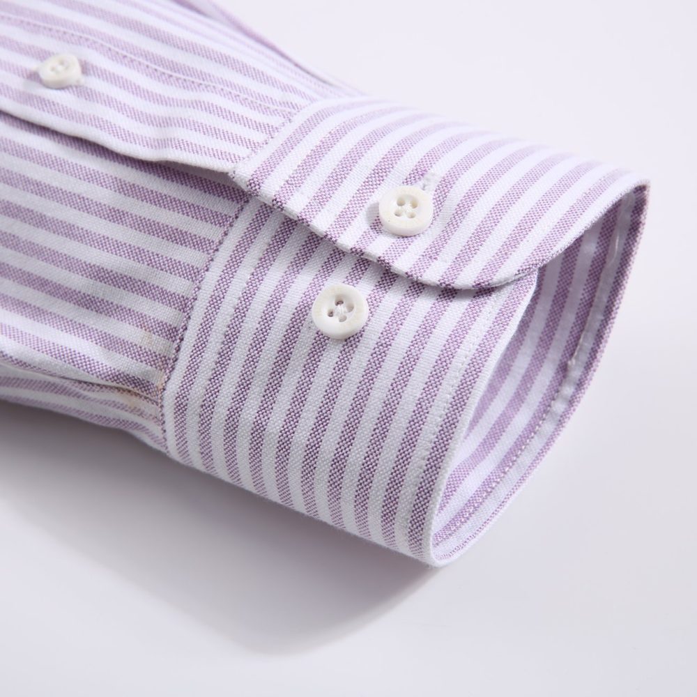 Calm Me Lavender - Mens Long Sleeve Stripe Oxford Shirt. The Kensington Button Down Collar & Pocket. Authentic Oxford Fabric - Image 8