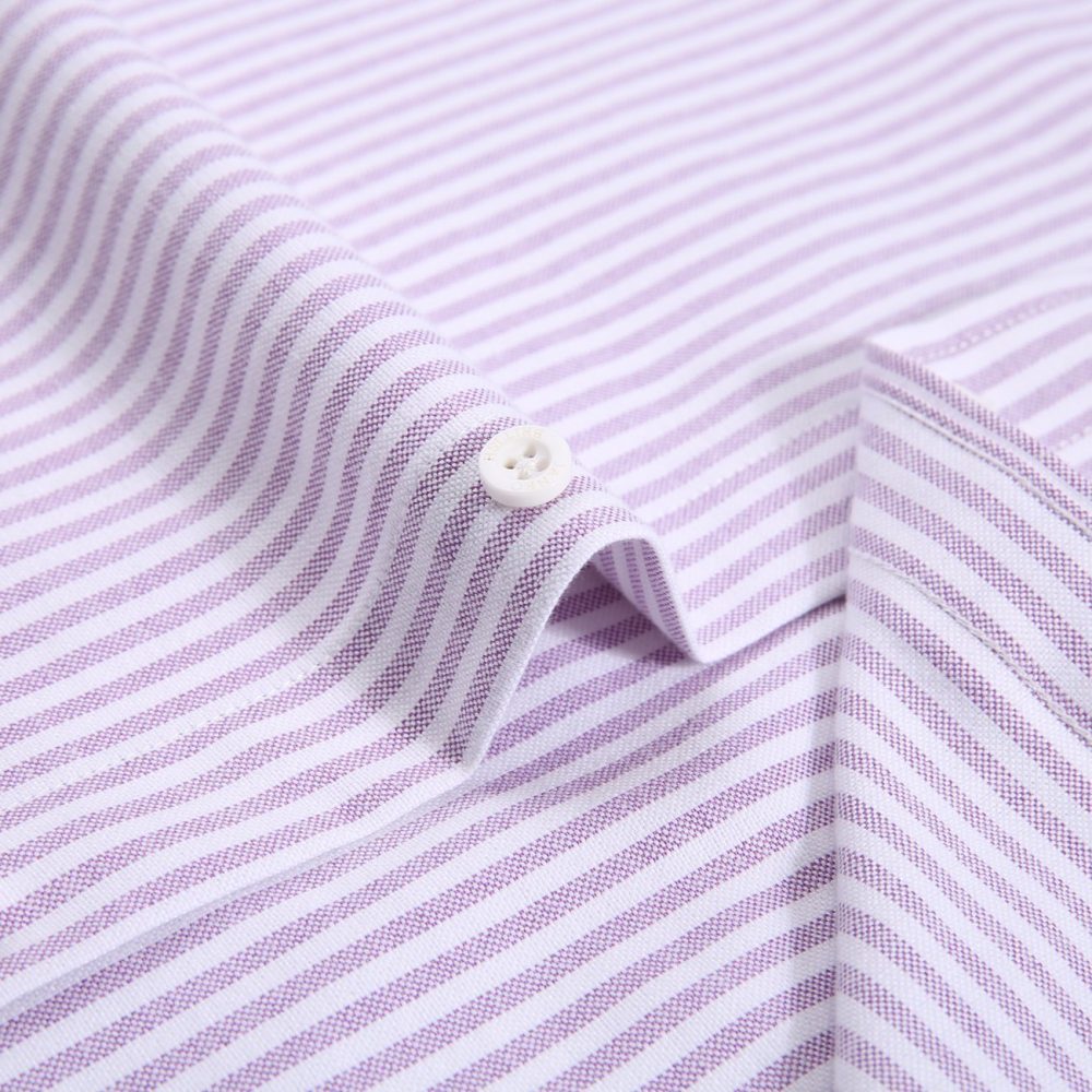 Calm Me Lavender - Mens Long Sleeve Stripe Oxford Shirt. The Kensington Button Down Collar & Pocket. Authentic Oxford Fabric - Image 9