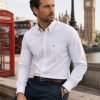 Cool Grey - Mens Long Sleeve Stripe Oxford Shirt. The Kensington Button Down Collar & Pocket. Authentic Oxford Fabric - Thumbnail Image 2