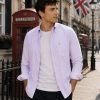 Calm Me Lavender - Mens Long Sleeve Stripe Oxford Shirt. The Kensington Button Down Collar & Pocket. Authentic Oxford Fabric - Thumbnail Image 3
