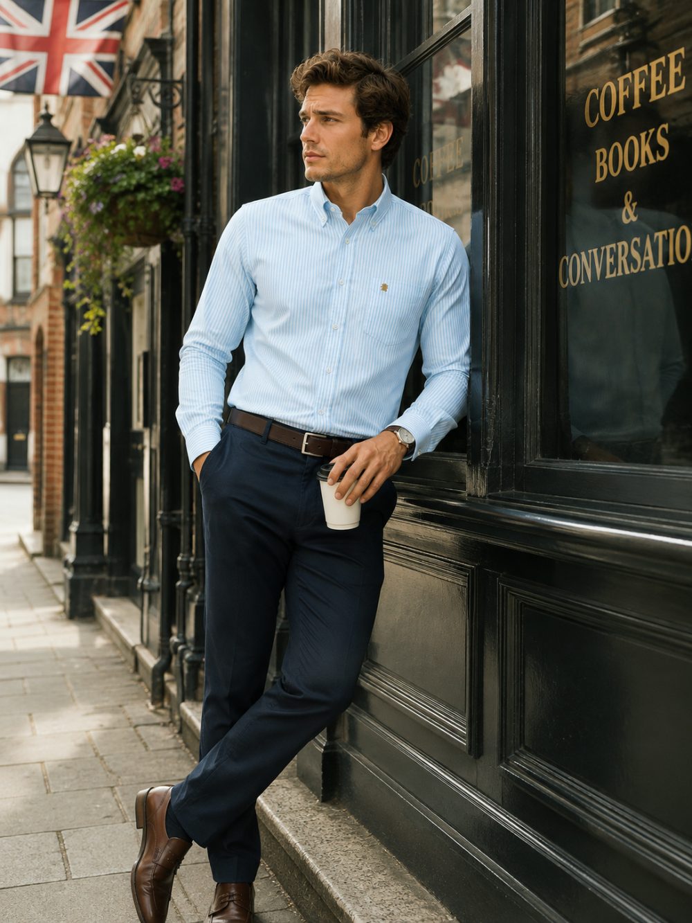 Paris Mint - Mens Long Sleeve Stripe Oxford Shirt. The Kensington Button Down Collar & Pocket. Authentic Oxford Fabric - Image 2
