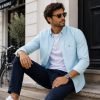 Paris Mint - Mens Long Sleeve Stripe Oxford Shirt. The Kensington Button Down Collar & Pocket. Authentic Oxford Fabric - Thumbnail Image 3