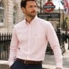 Somerset Peachy Peach - Mens Long Sleeve Stripe Oxford Shirt. The Kensington Button Down Collar & Pocket. Authentic Oxford Fabric - Thumbnail Image 1