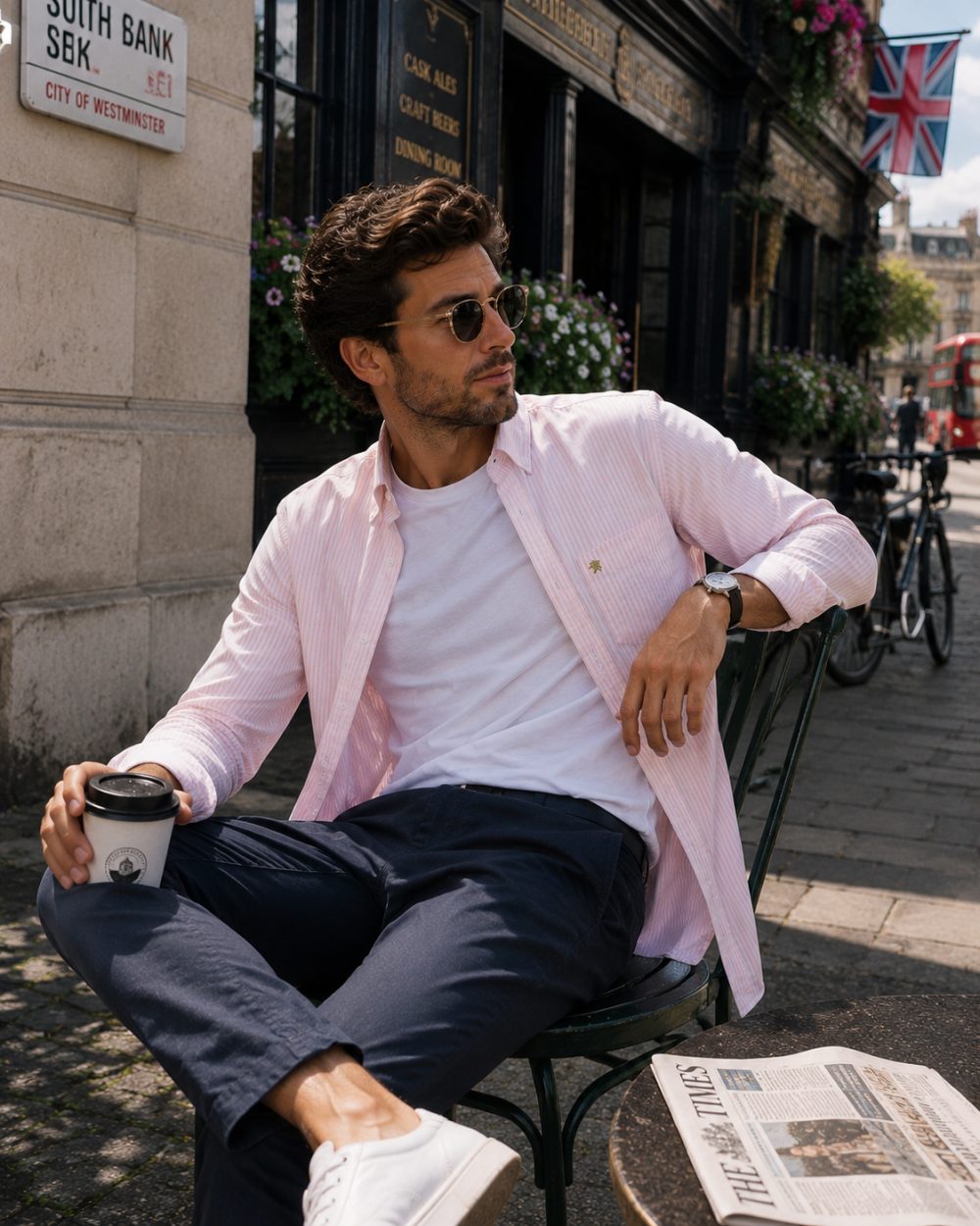 Somerset Peachy Peach - Mens Long Sleeve Stripe Oxford Shirt. The Kensington Button Down Collar & Pocket. Authentic Oxford Fabric - Image 3
