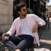 Somerset Peachy Peach - Mens Long Sleeve Stripe Oxford Shirt. The Kensington Button Down Collar & Pocket. Authentic Oxford Fabric - Thumbnail Image 3