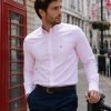 Tickle Me Pink - Mens Long Sleeve Stripe Oxford Shirt. The Kensington Button Down Collar & Pocket. Authentic Oxford Fabric - Thumbnail Image 1