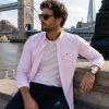 Tickle Me Pink - Mens Long Sleeve Stripe Oxford Shirt. The Kensington Button Down Collar & Pocket. Authentic Oxford Fabric - Thumbnail Image 3