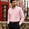 Crayo'ola Red - Mens Long Sleeve Stripe Oxford Shirt. The Kensington Button Down Collar & Pocket. Authentic Oxford Fabric - Thumbnail Image 1