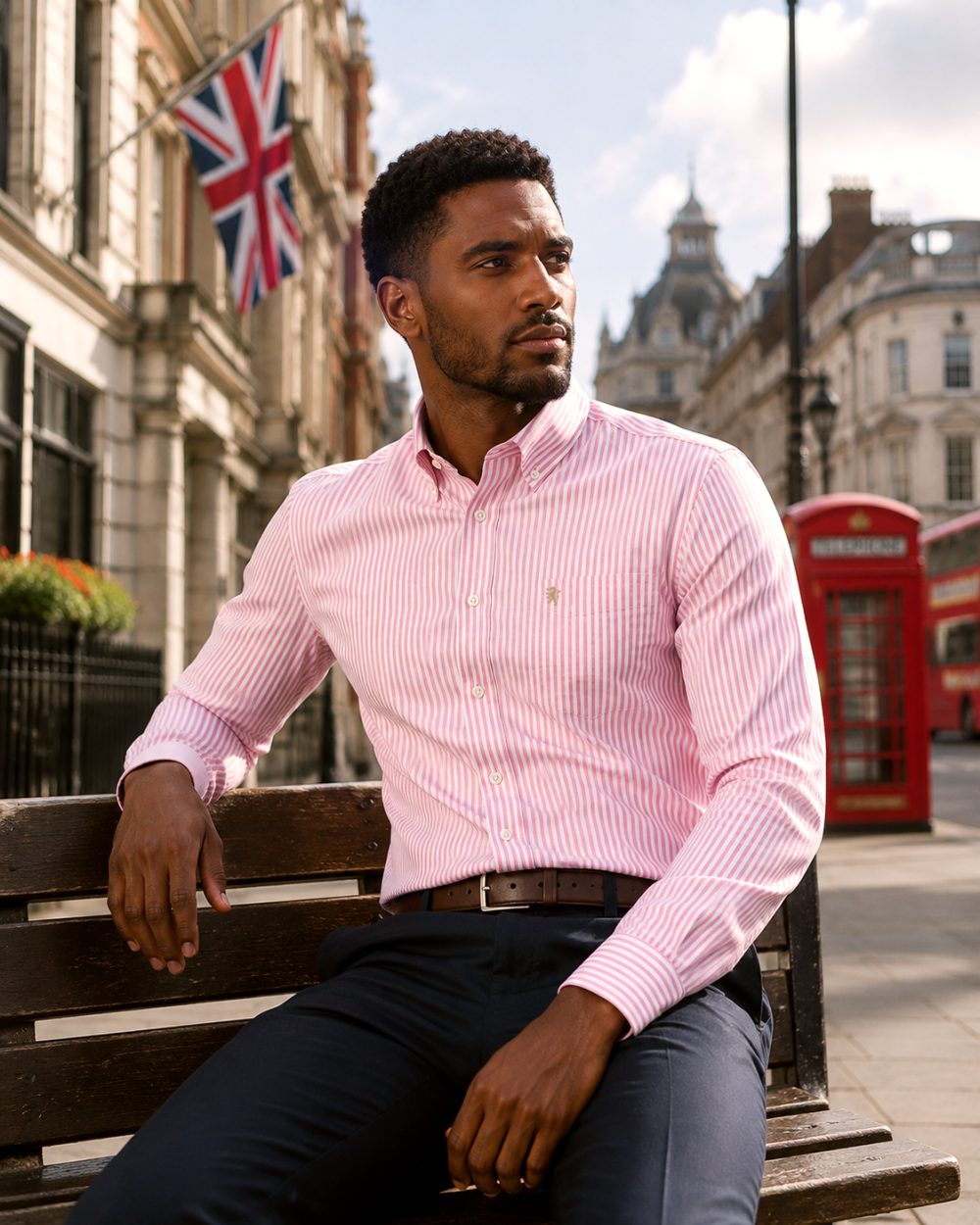 Crayo'ola Red - Mens Long Sleeve Stripe Oxford Shirt. The Kensington Button Down Collar & Pocket. Authentic Oxford Fabric - Image 2