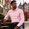 Crayo'ola Red - Mens Long Sleeve Stripe Oxford Shirt. The Kensington Button Down Collar & Pocket. Authentic Oxford Fabric - Thumbnail Image 2