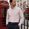 Sand - Mens Long Sleeve Stripe Oxford Shirt. The Kensington Button Down Collar & Pocket. Authentic Oxford Fabric - Thumbnail Image 1
