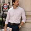 Sand - Mens Long Sleeve Stripe Oxford Shirt. The Kensington Button Down Collar & Pocket. Authentic Oxford Fabric - Thumbnail Image 2