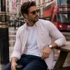 Sand - Mens Long Sleeve Stripe Oxford Shirt. The Kensington Button Down Collar & Pocket. Authentic Oxford Fabric - Thumbnail Image 3