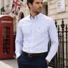 Jordy Sky Blue - Mens Long Sleeve Stripe Oxford Shirt. The Kensington Button Down Collar & Pocket. Authentic Oxford Fabric - Thumbnail Image 2