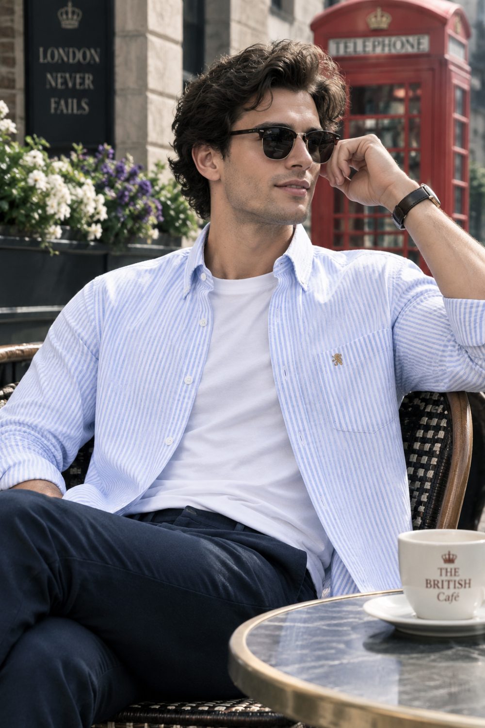 Jordy Sky Blue - Mens Long Sleeve Stripe Oxford Shirt. The Kensington Button Down Collar & Pocket. Authentic Oxford Fabric - Image 3
