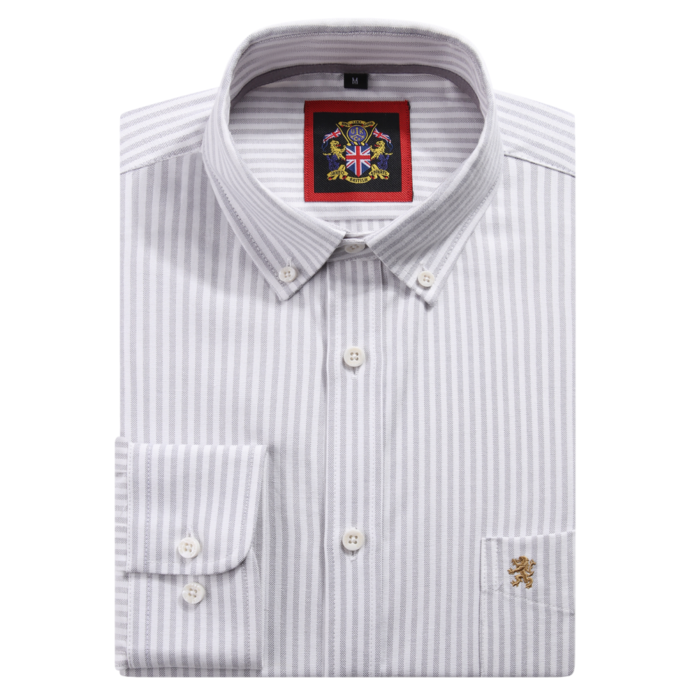 Cool Grey - Mens Long Sleeve Stripe Oxford Shirt. The Kensington Button Down Collar & Pocket. Authentic Oxford Fabric - Image 7