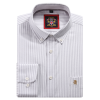 Cool Grey - Mens Long Sleeve Stripe Oxford Shirt. The Kensington Button Down Collar & Pocket. Authentic Oxford Fabric - Thumbnail Image 7
