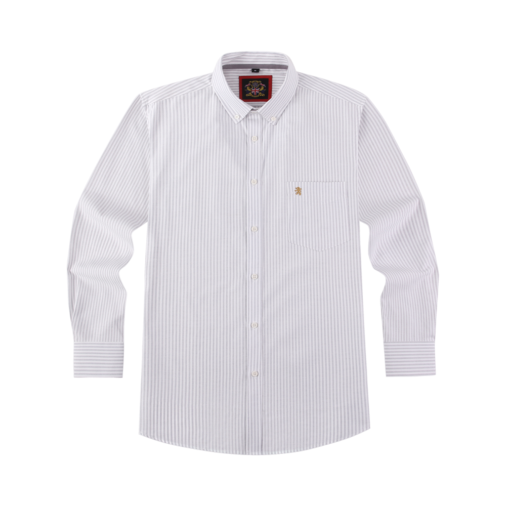 Cool Grey - Mens Long Sleeve Stripe Oxford Shirt. The Kensington Button Down Collar & Pocket. Authentic Oxford Fabric - Image 4