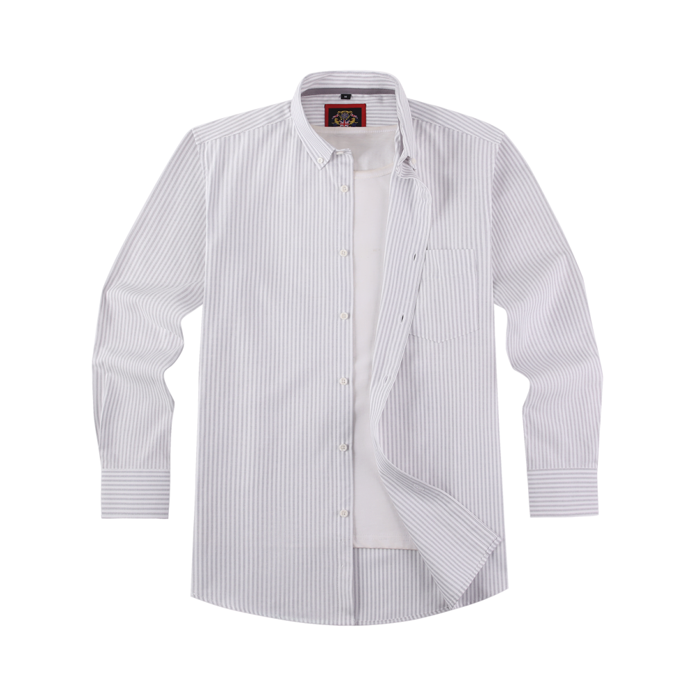 Cool Grey - Mens Long Sleeve Stripe Oxford Shirt. The Kensington Button Down Collar & Pocket. Authentic Oxford Fabric - Image 5