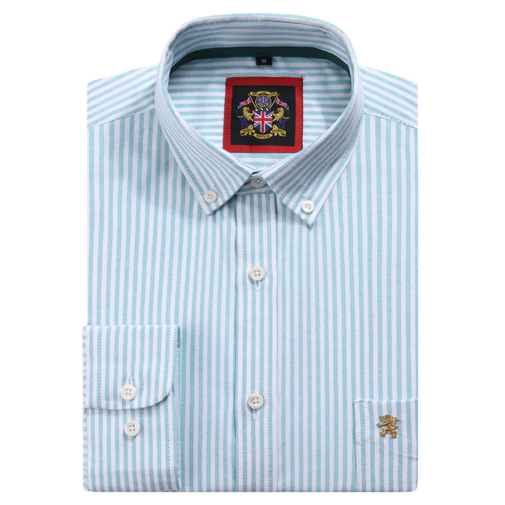 Paris Mint - Mens Long Sleeve Stripe Oxford Shirt. The Kensington Button Down Collar & Pocket. Authentic Oxford Fabric - Image 7