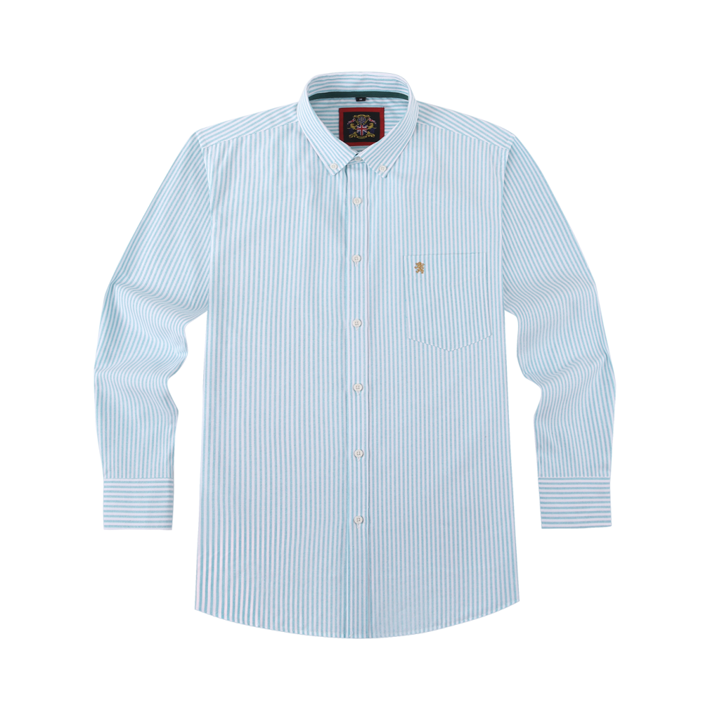 Paris Mint - Mens Long Sleeve Stripe Oxford Shirt. The Kensington Button Down Collar & Pocket. Authentic Oxford Fabric - Image 4