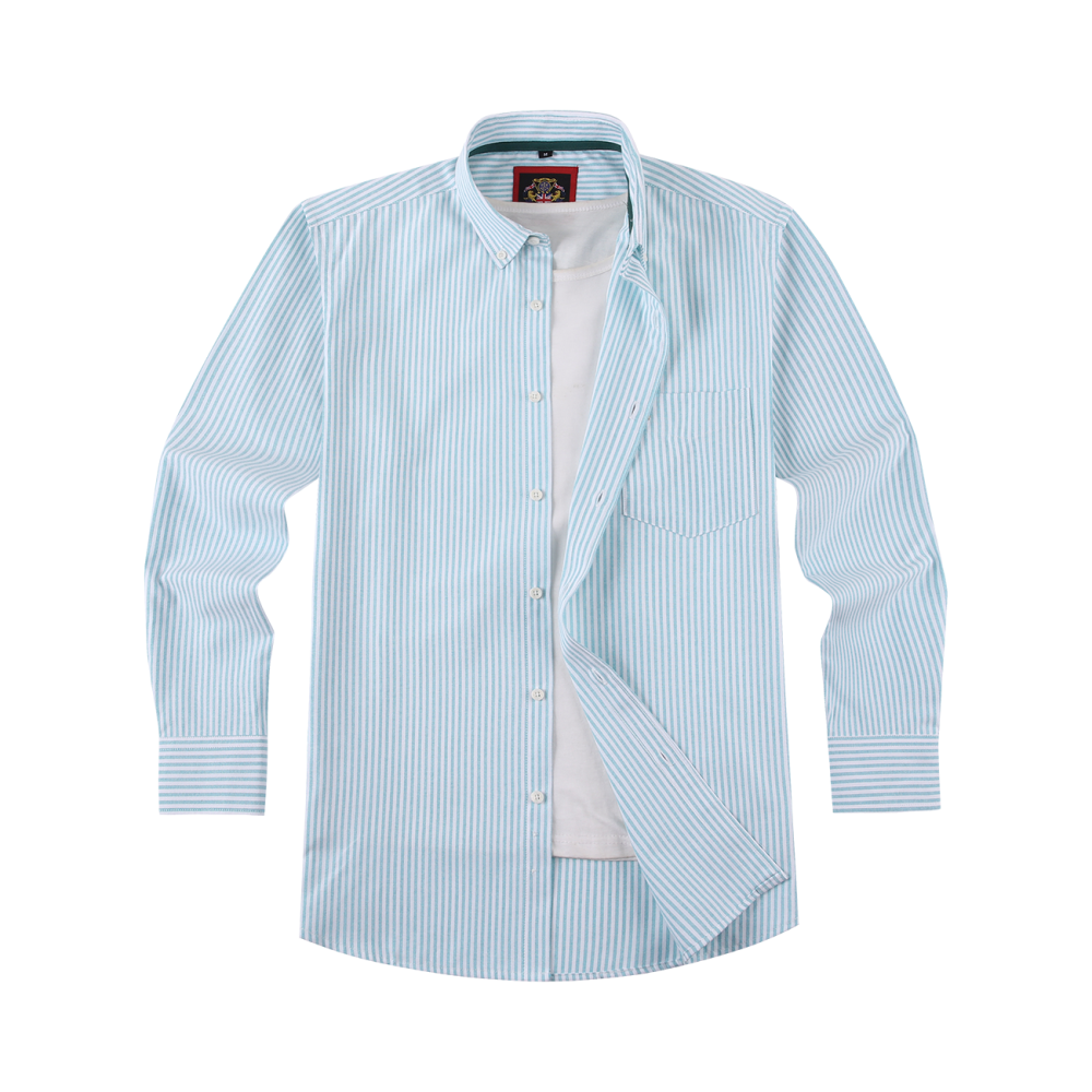 Paris Mint - Mens Long Sleeve Stripe Oxford Shirt. The Kensington Button Down Collar & Pocket. Authentic Oxford Fabric - Image 5