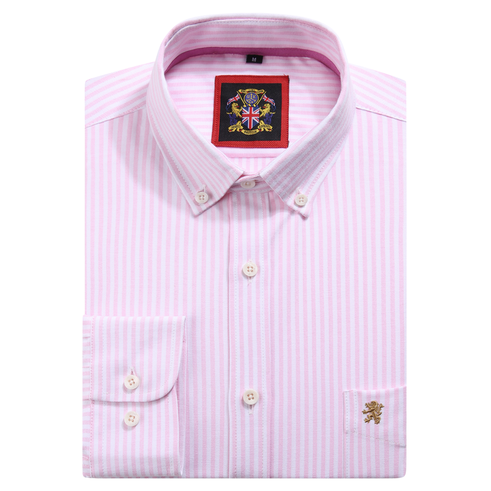 Tickle Me Pink - Mens Long Sleeve Stripe Oxford Shirt. The Kensington Button Down Collar & Pocket. Authentic Oxford Fabric - Image 7