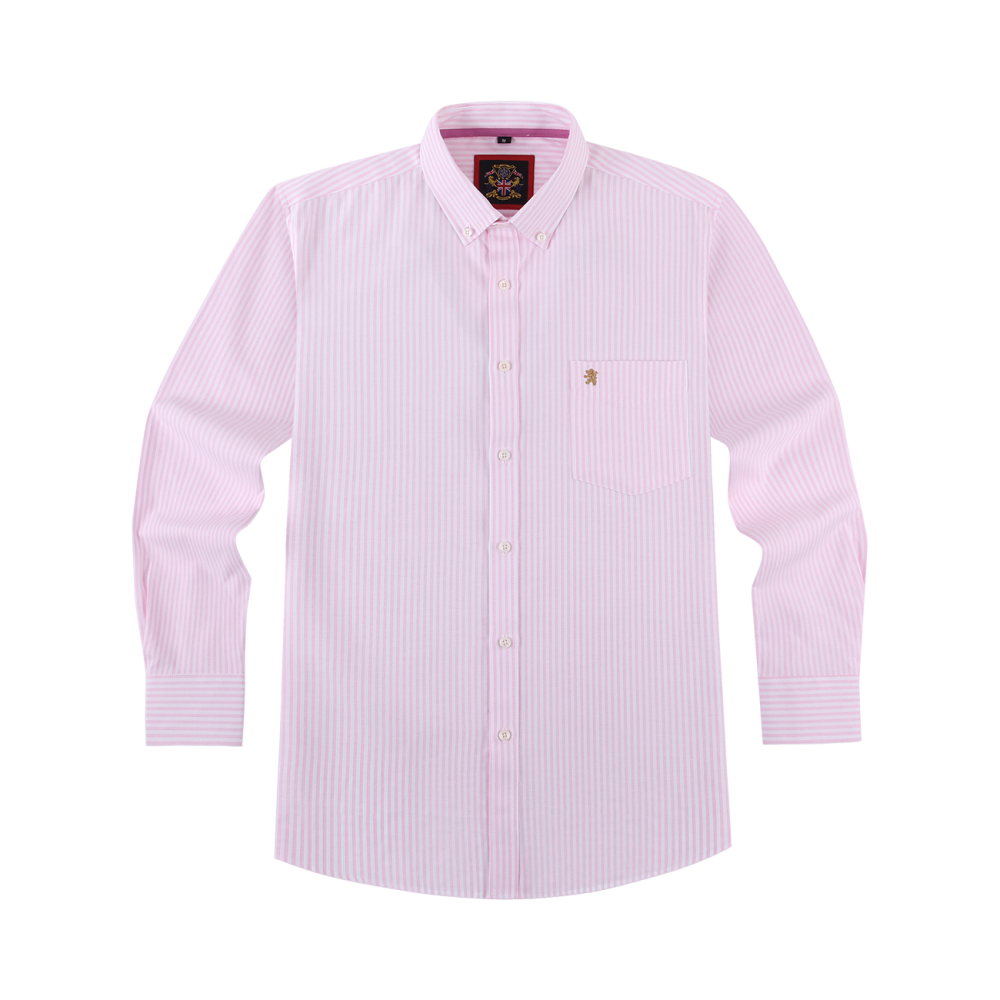 Tickle Me Pink - Mens Long Sleeve Stripe Oxford Shirt. The Kensington Button Down Collar & Pocket. Authentic Oxford Fabric - Image 4