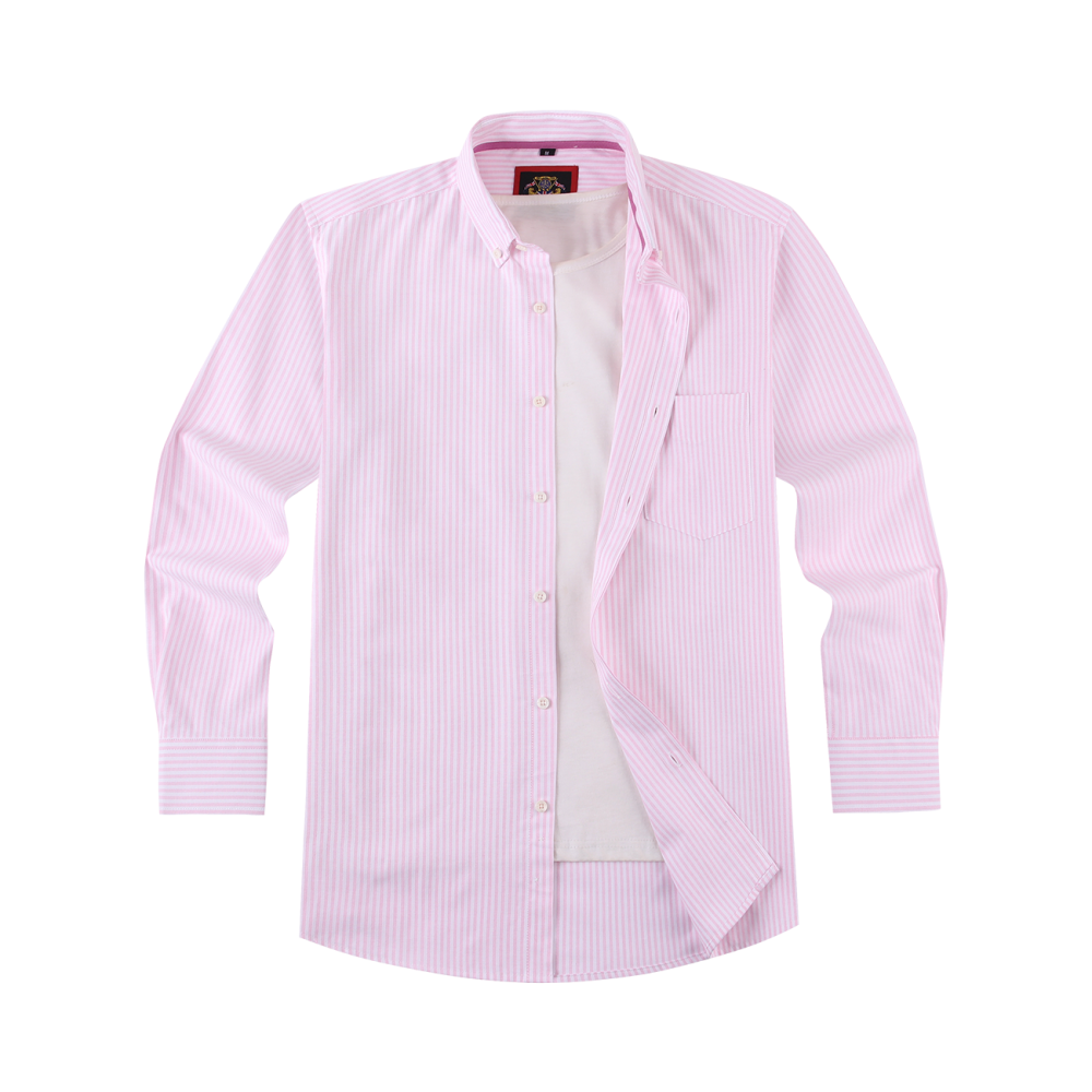 Tickle Me Pink - Mens Long Sleeve Stripe Oxford Shirt. The Kensington Button Down Collar & Pocket. Authentic Oxford Fabric - Image 5