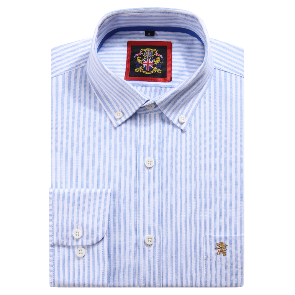 Jordy Sky Blue - Mens Long Sleeve Stripe Oxford Shirt. The Kensington Button Down Collar & Pocket. Authentic Oxford Fabric - Image 7