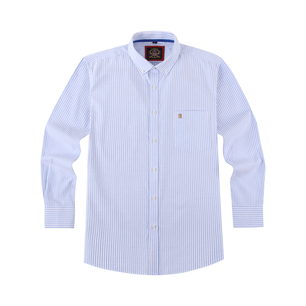 Jordy Sky Blue - Mens Long Sleeve Stripe Oxford Shirt. The Kensington Button Down Collar & Pocket. Authentic Oxford Fabric - Image 4