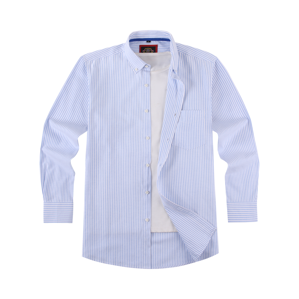 Jordy Sky Blue - Mens Long Sleeve Stripe Oxford Shirt. The Kensington Button Down Collar & Pocket. Authentic Oxford Fabric - Image 5