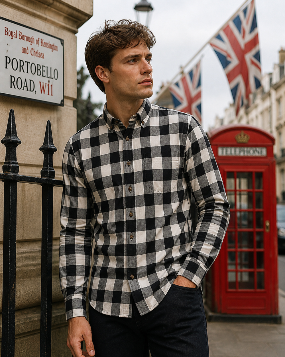 Mens Tartan Check Shirts Lumberjack Flannel Style by Janeo British Apparel. Black White Rebel - Image 2