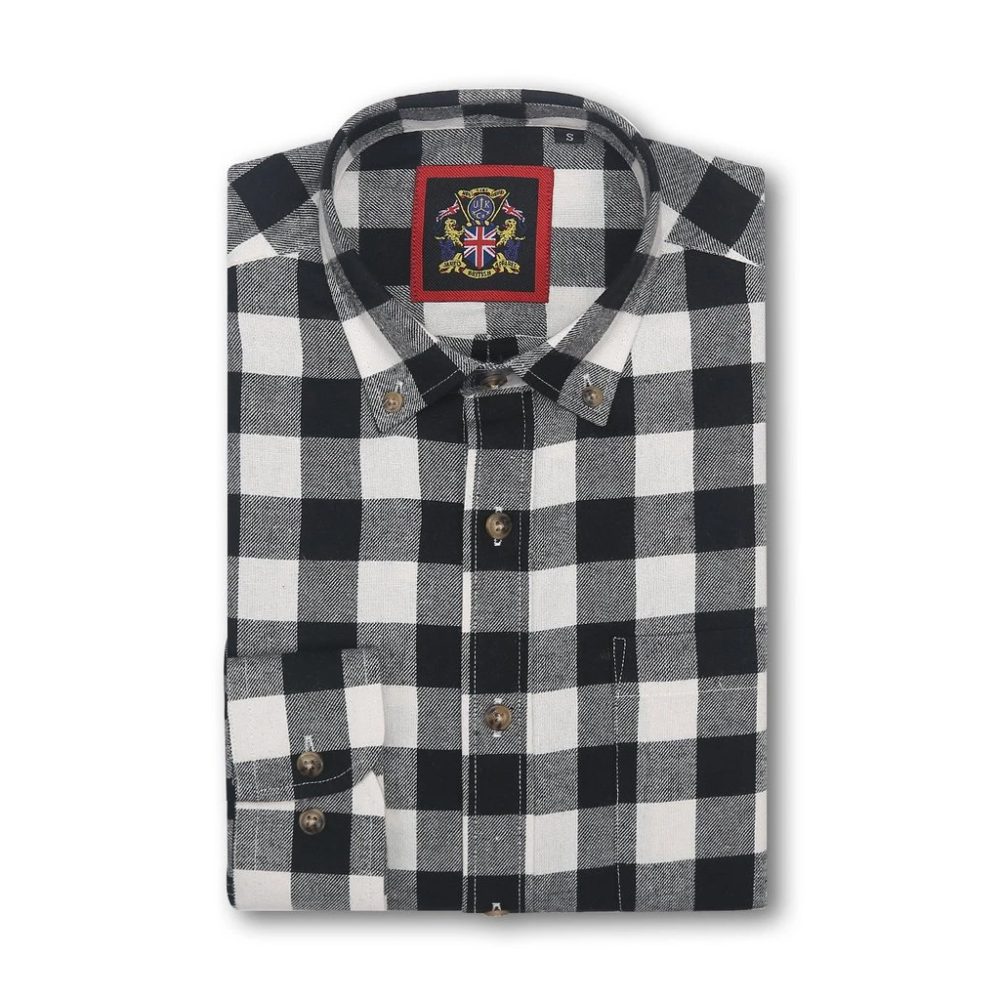 Mens Tartan Check Shirts Lumberjack Flannel Style by Janeo British Apparel. Black White Rebel - Image 6