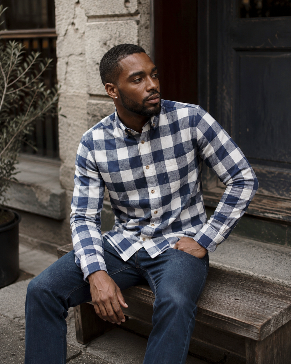 Mens Tartan Check Shirts Lumberjack Flannel Style by Janeo British Apparel. Moody Blues Navy - Image 3