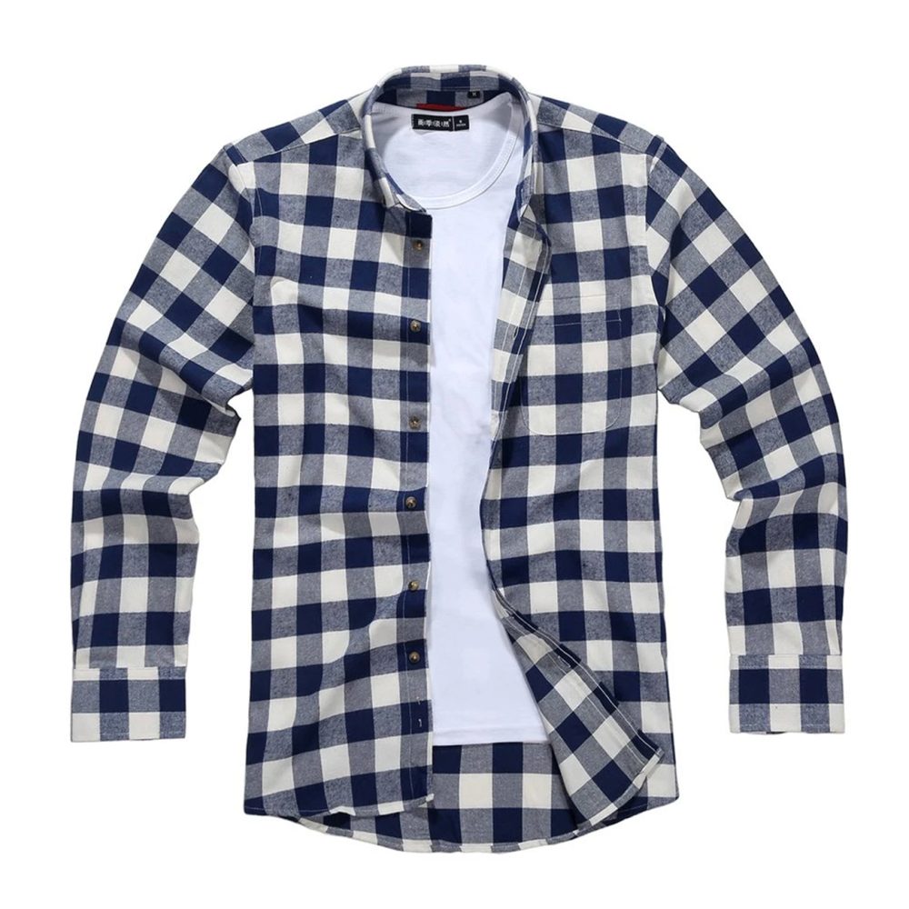 Mens Tartan Check Shirts Lumberjack Flannel Style by Janeo British Apparel. Moody Blues Navy - Image 4