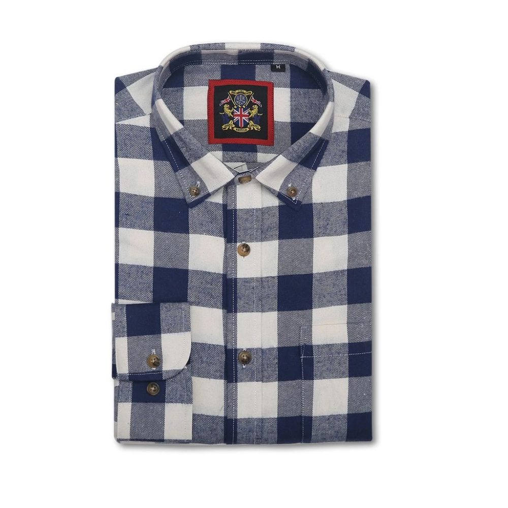 Mens Tartan Check Shirts Lumberjack Flannel Style by Janeo British Apparel. Moody Blues Navy - Image 6