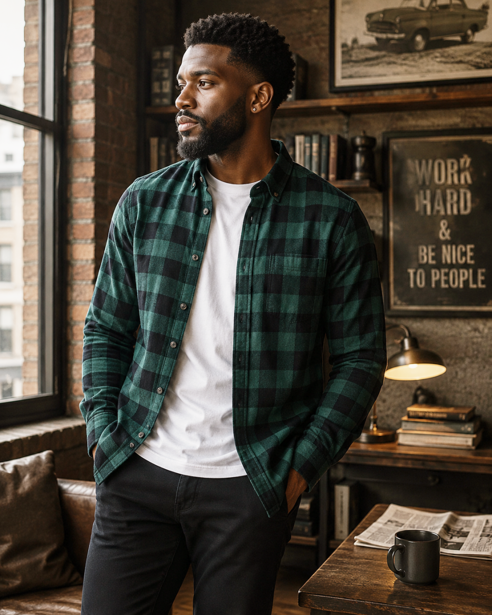 Mens Tartan Check Shirts Lumberjack Flannel Style by Janeo British Apparel. Brunswick Racing Green - Image 2