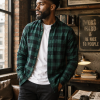 Mens Tartan Check Shirts Lumberjack Flannel Style by Janeo British Apparel. Brunswick Racing Green - Thumbnail Image 2